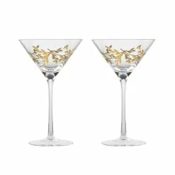 Cellar Premium Set Of 2 Luxe Gold Leaf Martini Cocktail Glass