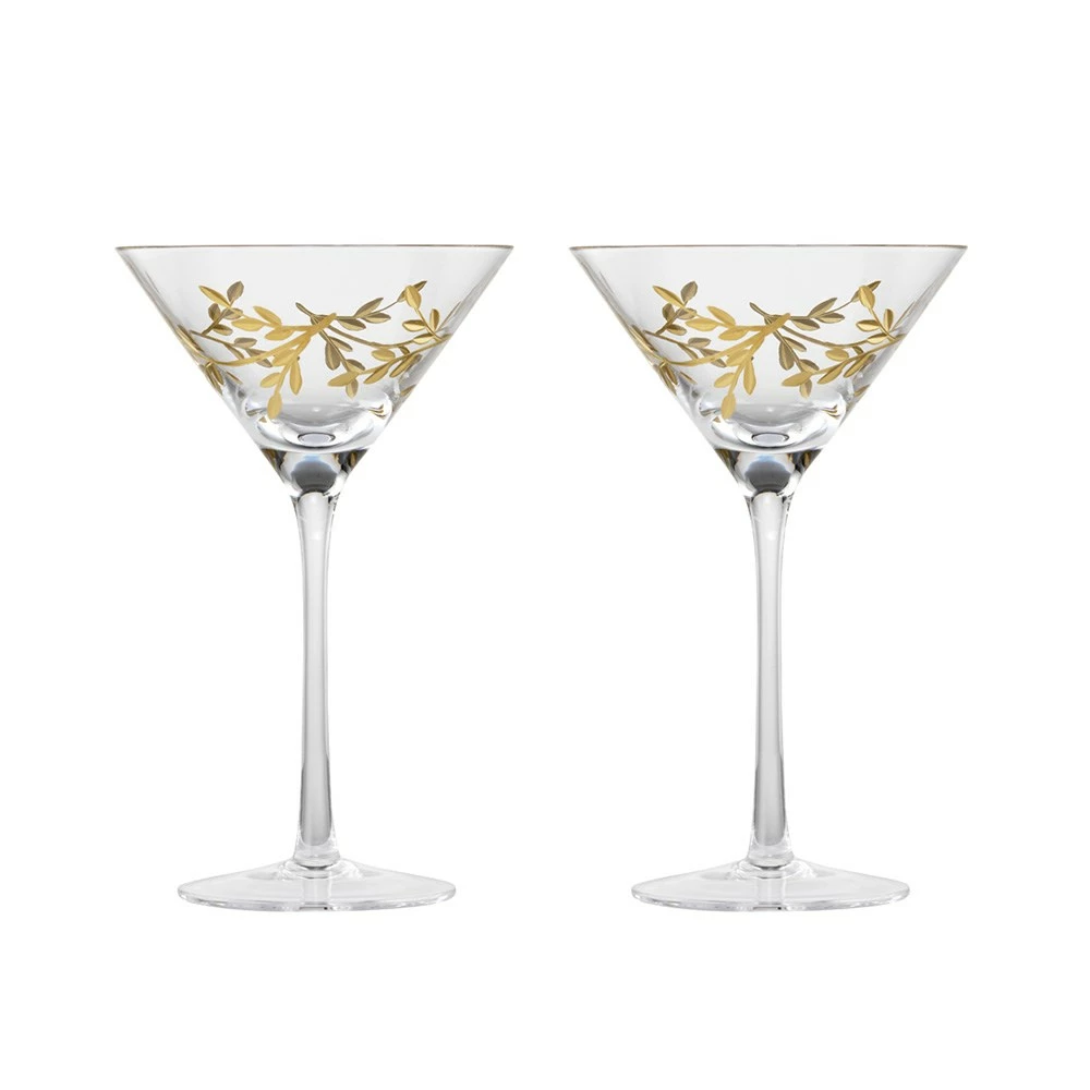 Cellar Premium Set Of 2 Luxe Gold Leaf Martini Cocktail Glass