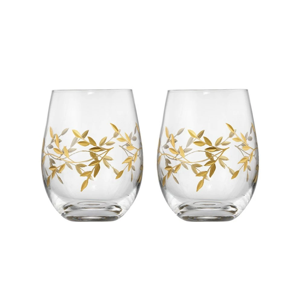 Cellar Premium Set Of 2 Luxe Gold Leaf Stemless Wine Glass