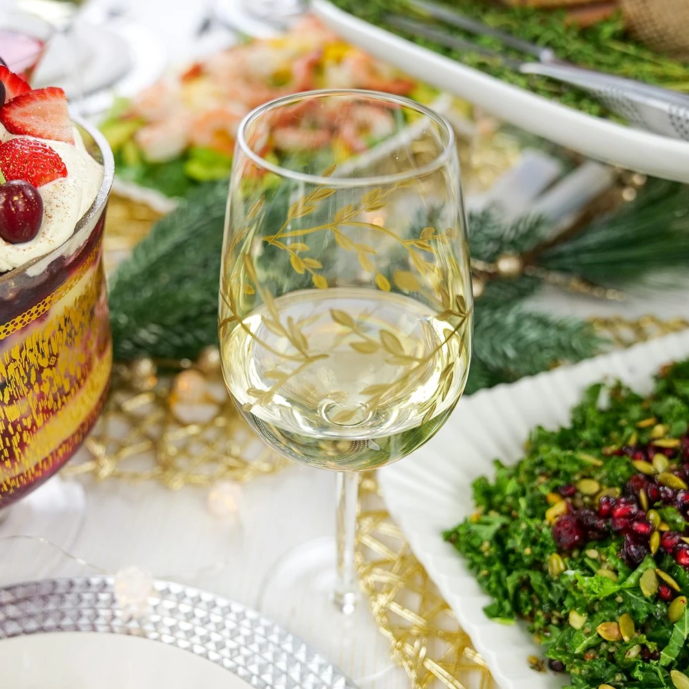 Cellar Premium Set Of 2 Luxe Gold Leaf Wine Glass - Image 2