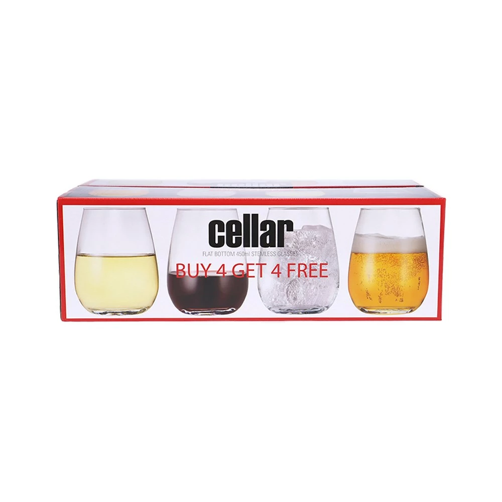 Cellar Set Of 8 Flat Bottom Stemless Glasses 450ml - Image 4
