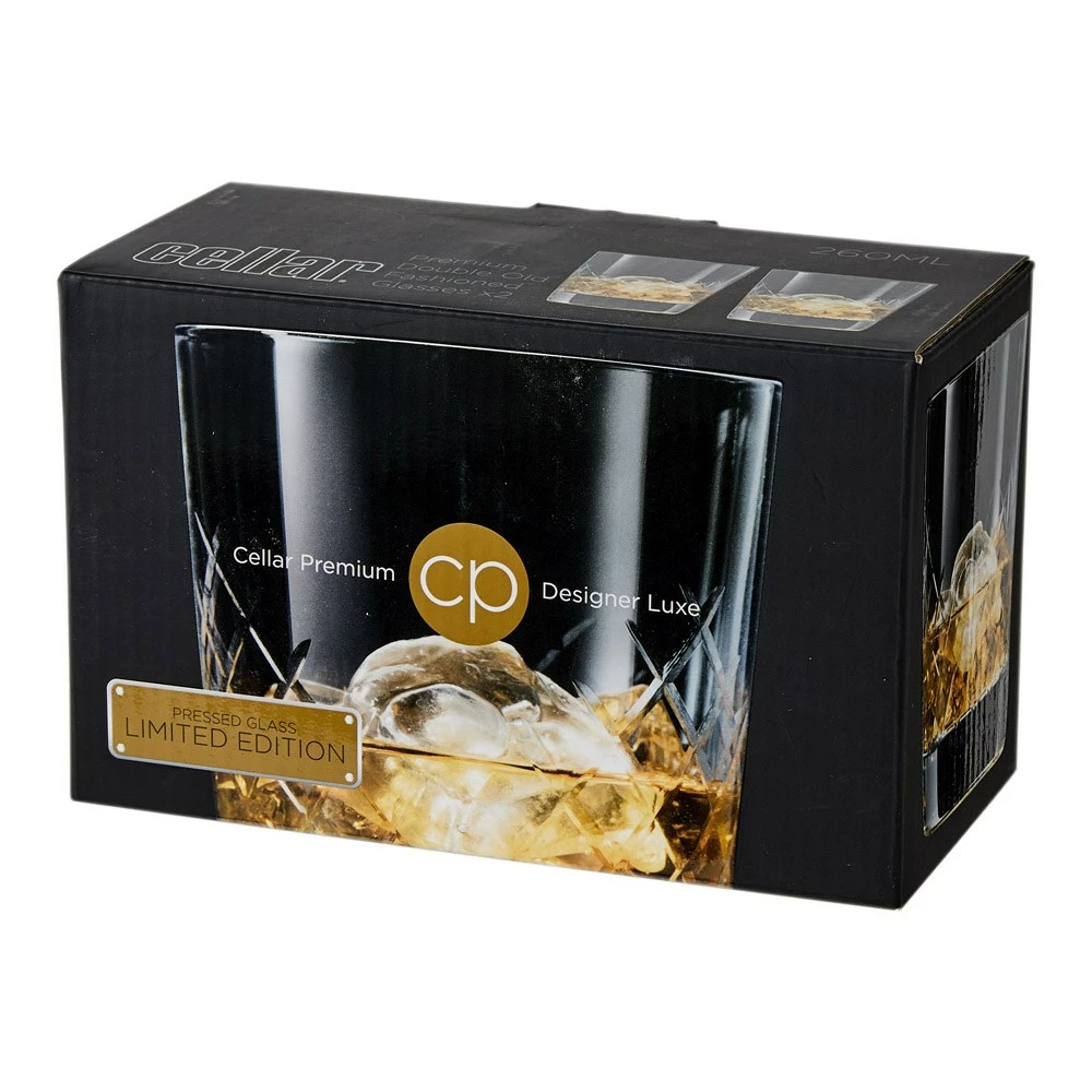 Cellar Premium Luxe Set Of 2 Pressed Double Old Fashion Glass II - Image 4