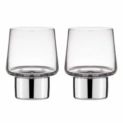 Tempa Aurora Clear Set Of 2 Glass Tumbler Silver