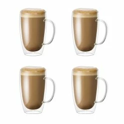 Baccarat Barista Café Set Of 4 Double Wall Handle Thermal Glass Tumblers 450ml