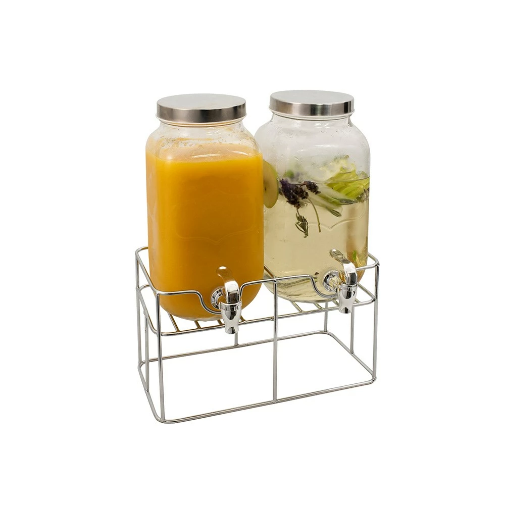 Serroni Glass Double Beverage Dispenser With Stand 3.5L